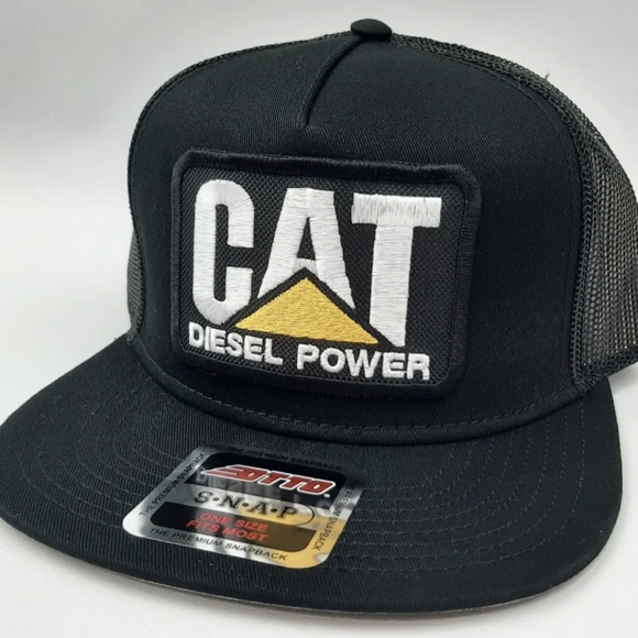 Retro Hat CAT Diesel Power Embroidered Patch Flat Bill Trucker Mesh Blue Collar - Picture 5 of 8